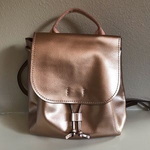 coach metallic rose gold large leather derby bag